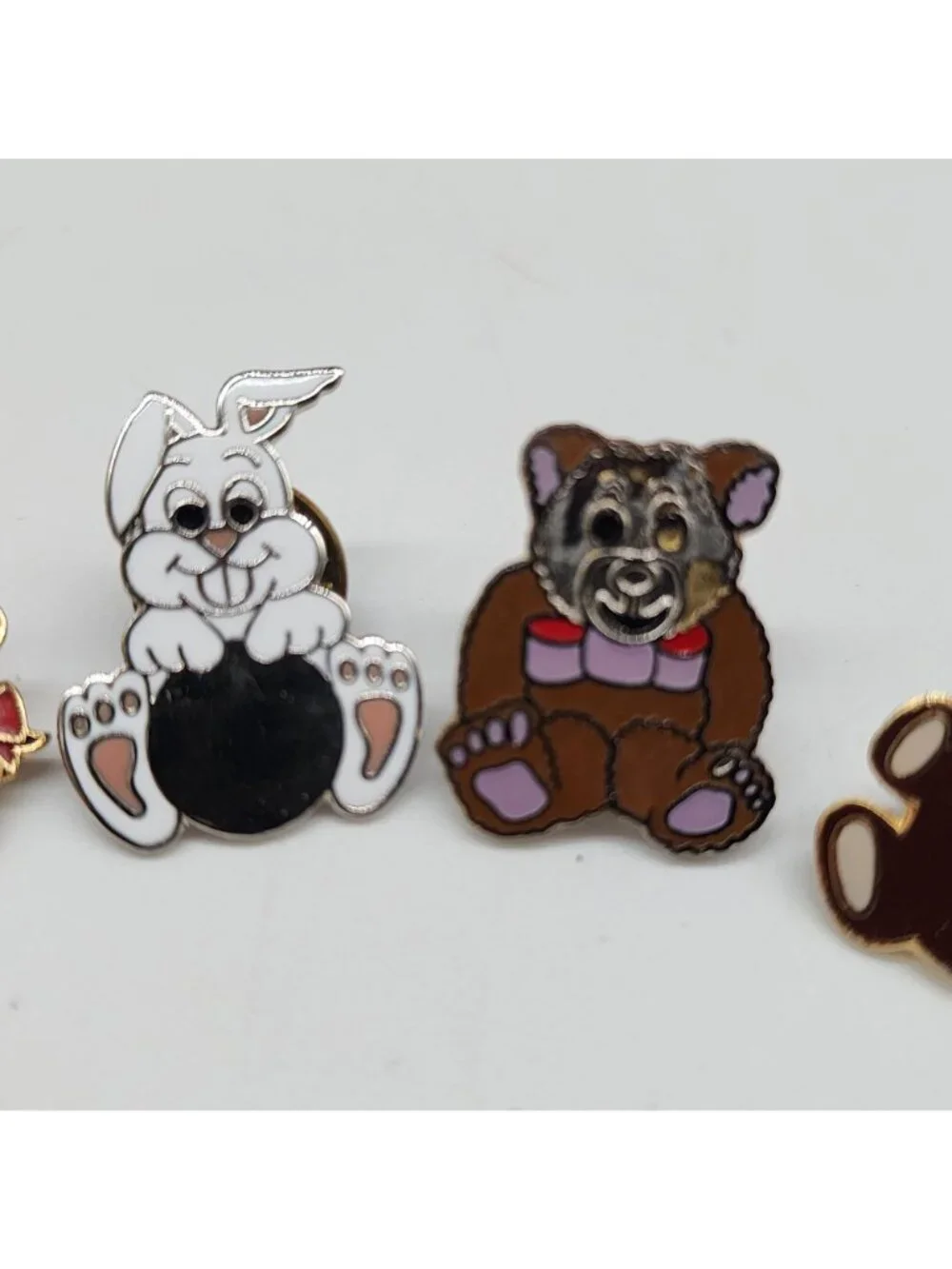 Vintage Animal Lapel Pins Bunny Rabbits & Bears Enamel Gold-Plated Backings - Picture 3 of 6